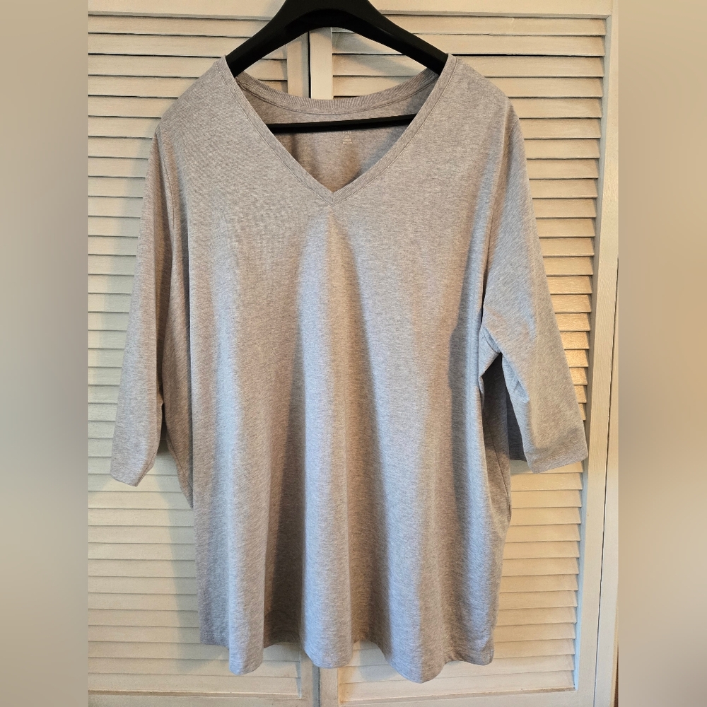 Gray V-Neck Women's Top